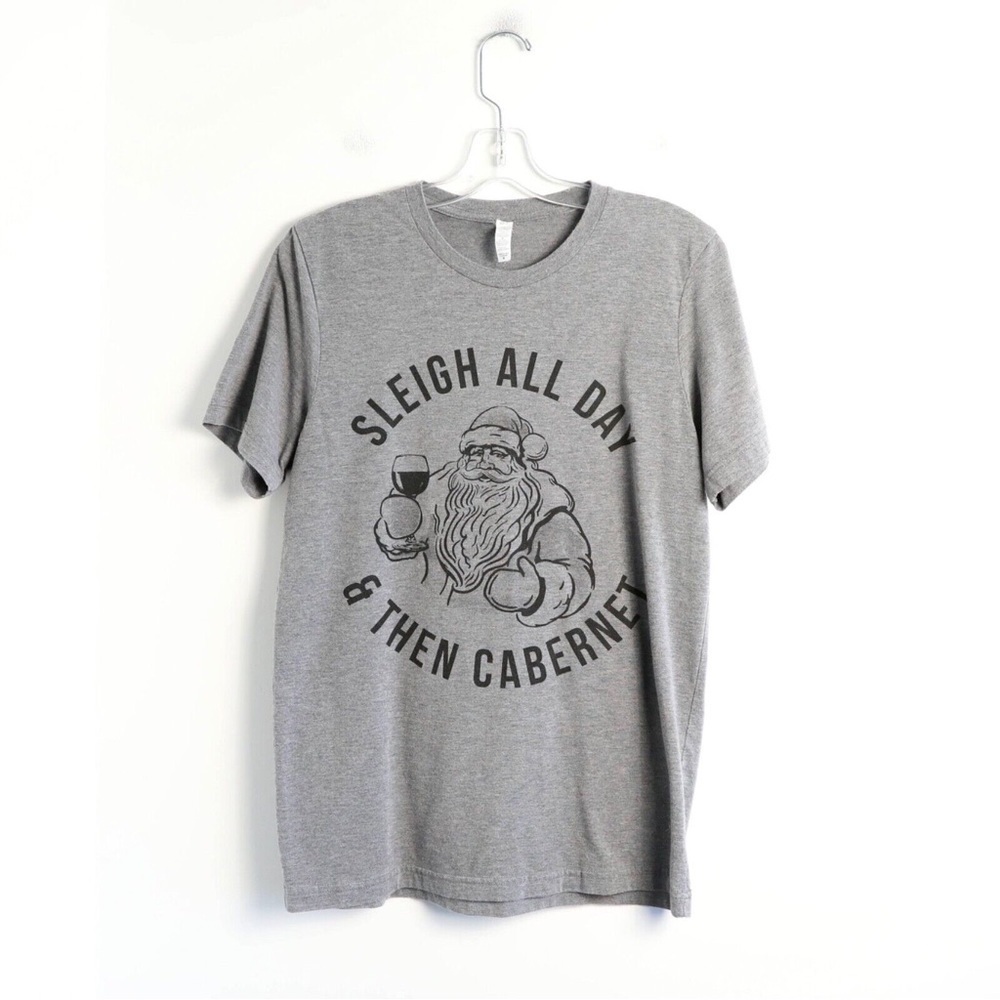 Sleigh Cabernet Christmas Santa wine print cotton men’s t-shirt funny grey M